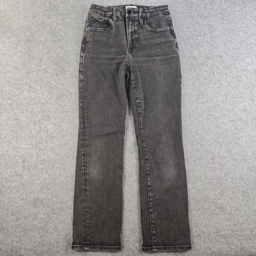 Good American Jeans Women's 4/27 Mid Rise Black 25x26 Crop Straight